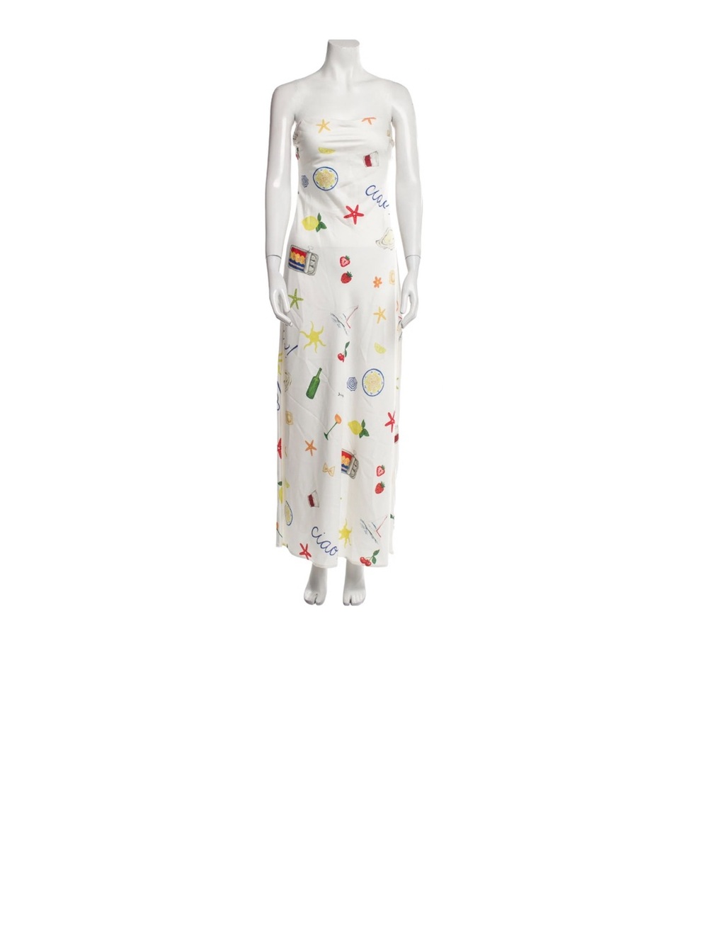For Love & Lemons White Strapless Maxi Dress with Multicolor Print